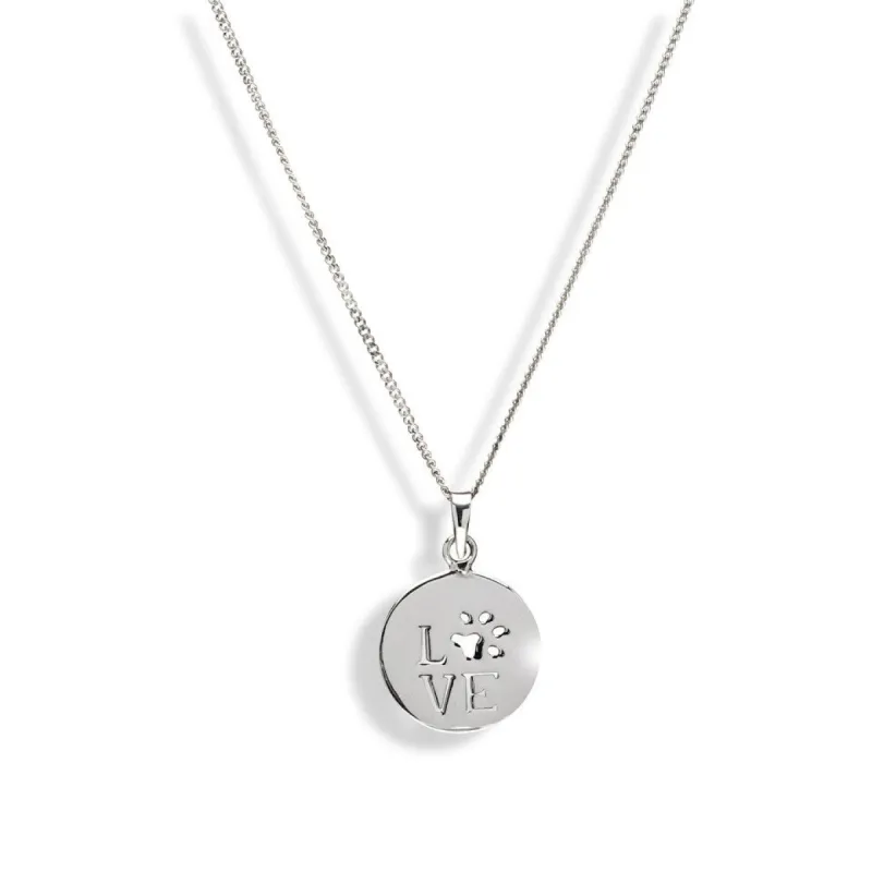 Sterling Silver 'Love' Paw Print Pendant Necklace - White sold by Zulily