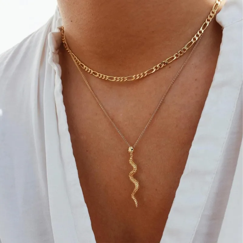 Goldtone Dainty Snake Layered Necklace - White sold by Zulily