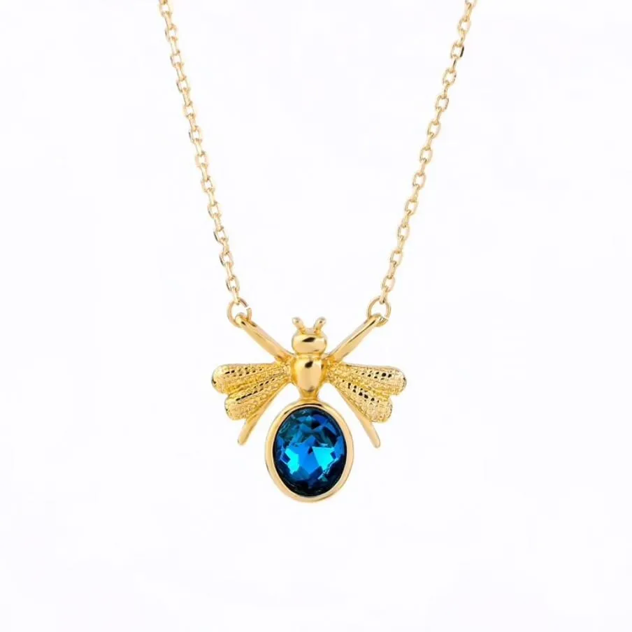 Goldtone Blue Crystal Pendant Necklace - White sold by Zulily