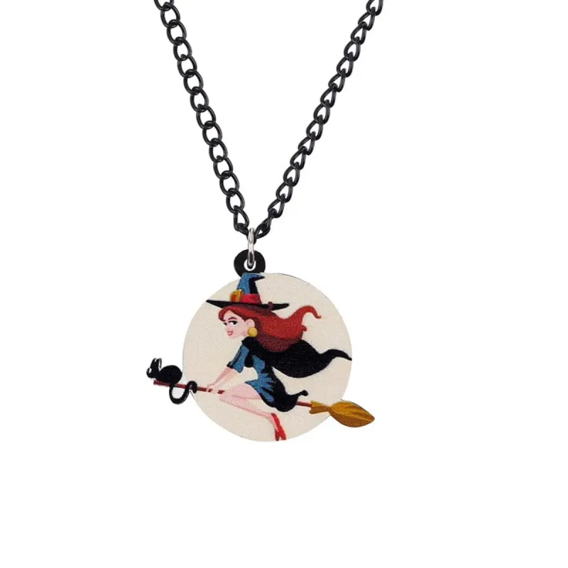 Red Head Flying Witch Pendant Necklace - White sold by Zulily