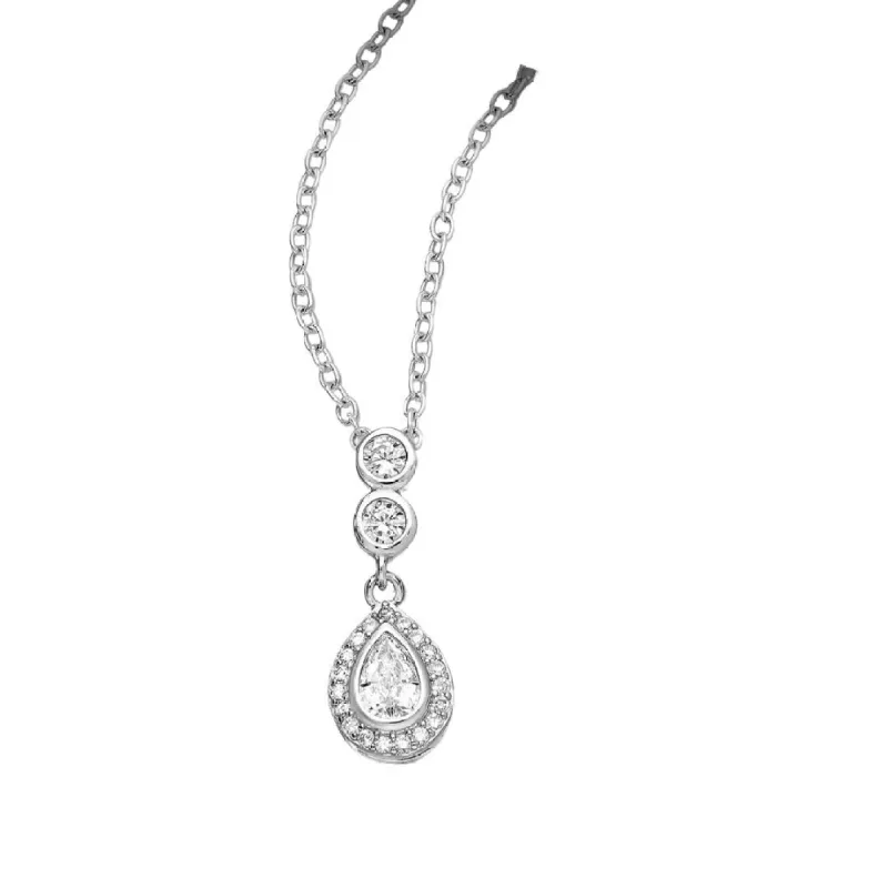 Sterling Silver & Cubic Zirconia Droplet Halo Pendant Necklace - White sold by Zulily