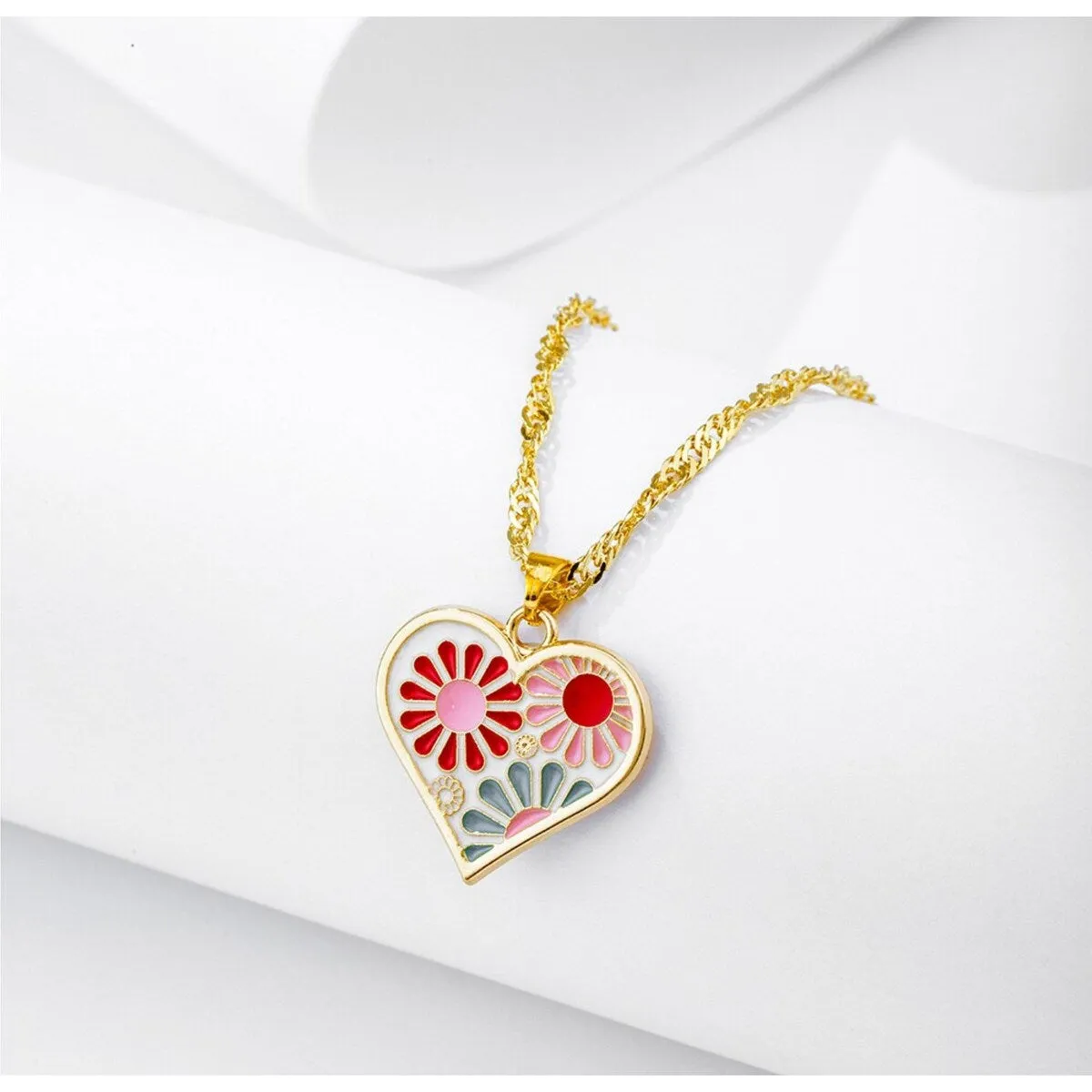 Goldtone Multi Colored Floral Heart Pendant Necklace - White sold by Zulily