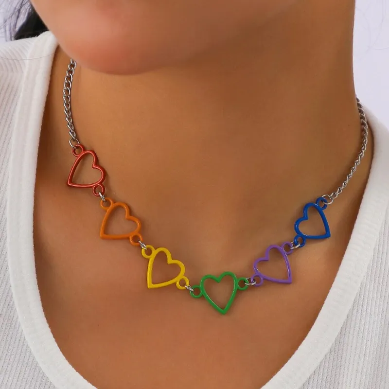 Silvertone Multi Colored Open Hearts Necklace - White sold by Zulily