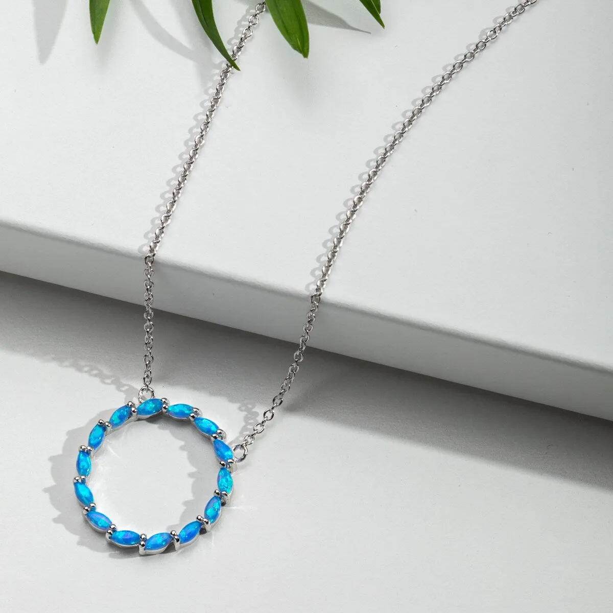 Sterling Silver & Blue Lab-Created Opal Circle Pendant Necklace - White sold by Zulily