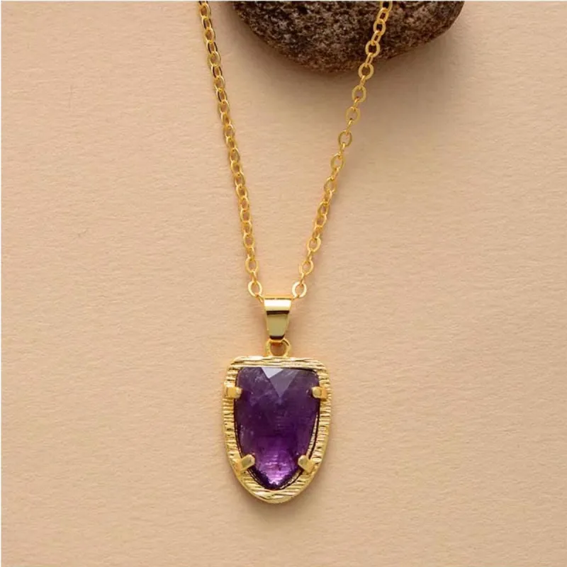 Goldtone Amethyst Pendant Necklace - White sold by Zulily