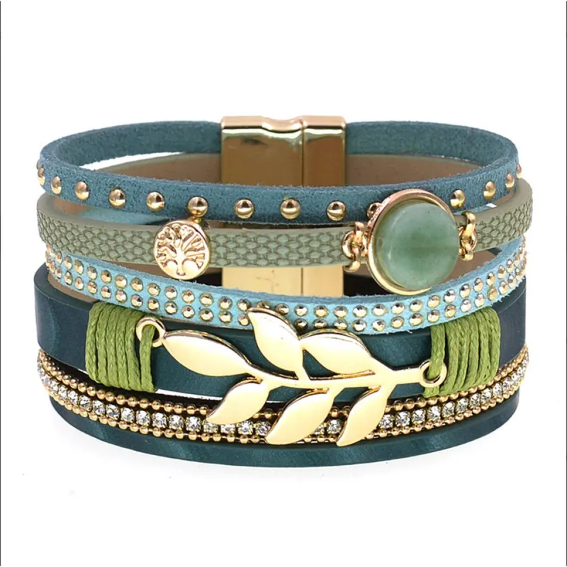 Clear Crystal & Goldtone Green Leaf Layered Bracelet - White sold by Zulily