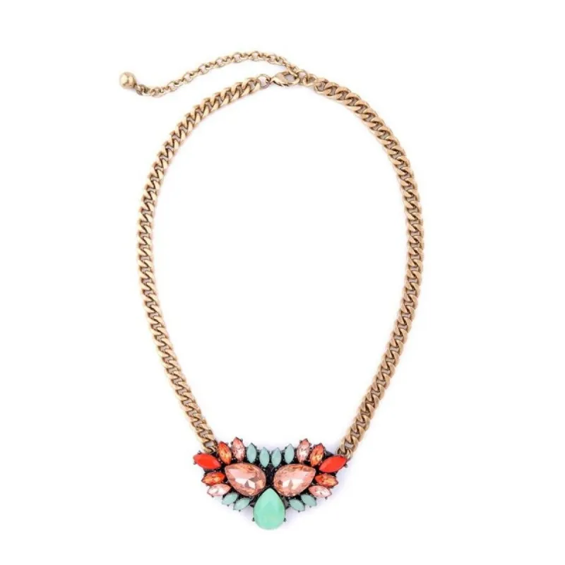 Goldtone Multi Colored Teardrop Statement Necklace - White sold by Zulily