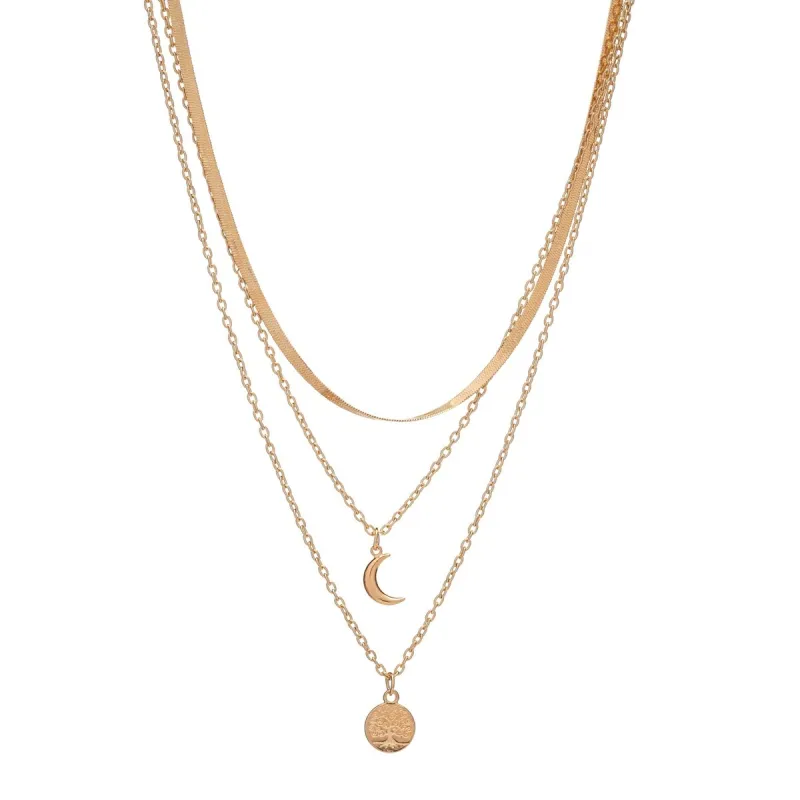Goldtone Crescent Moon Tree Layered Necklace - White sold by Zulily