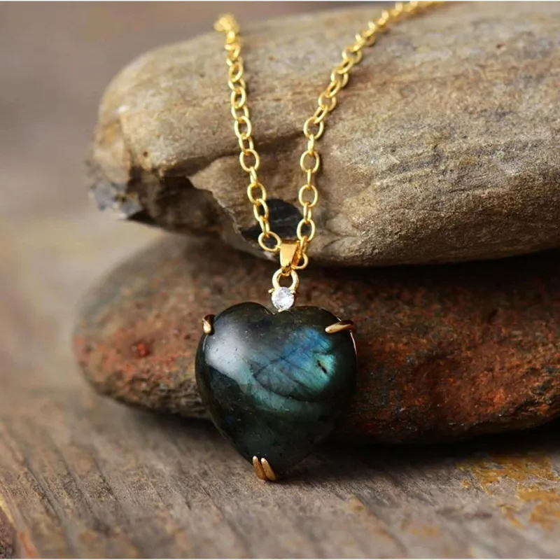 Cubic Zirconia & Labradorite Prong Set Pendant Necklace - White sold by Zulily