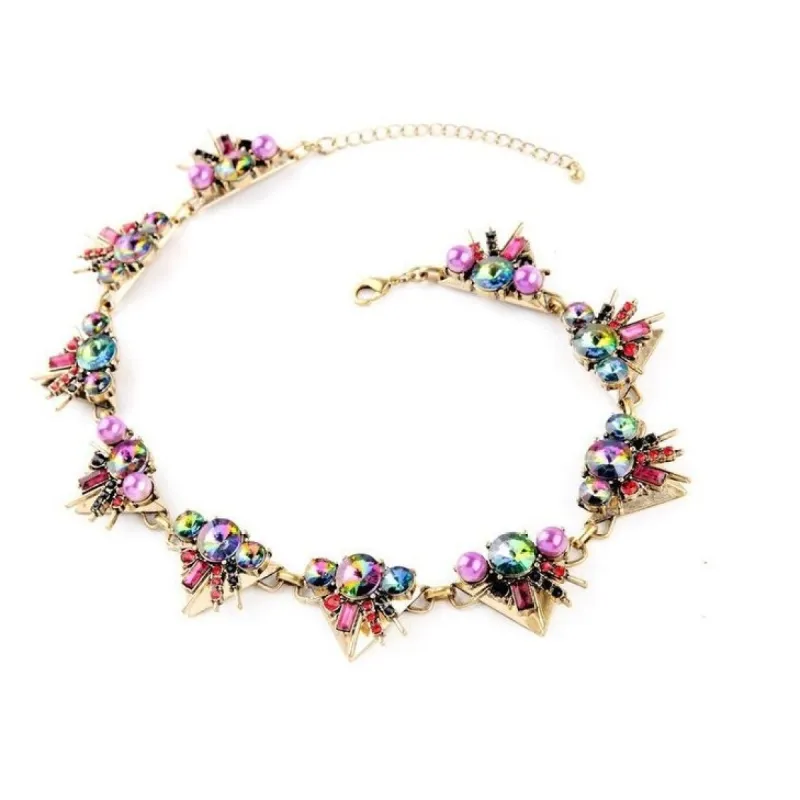 Multi Colored Crystal Triangular Statement Necklace - White sold by Zulily