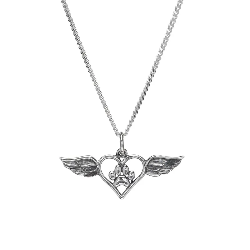Sterling Silver Paw Heart with Angel Wings Pendant Necklace - White sold by Zulily