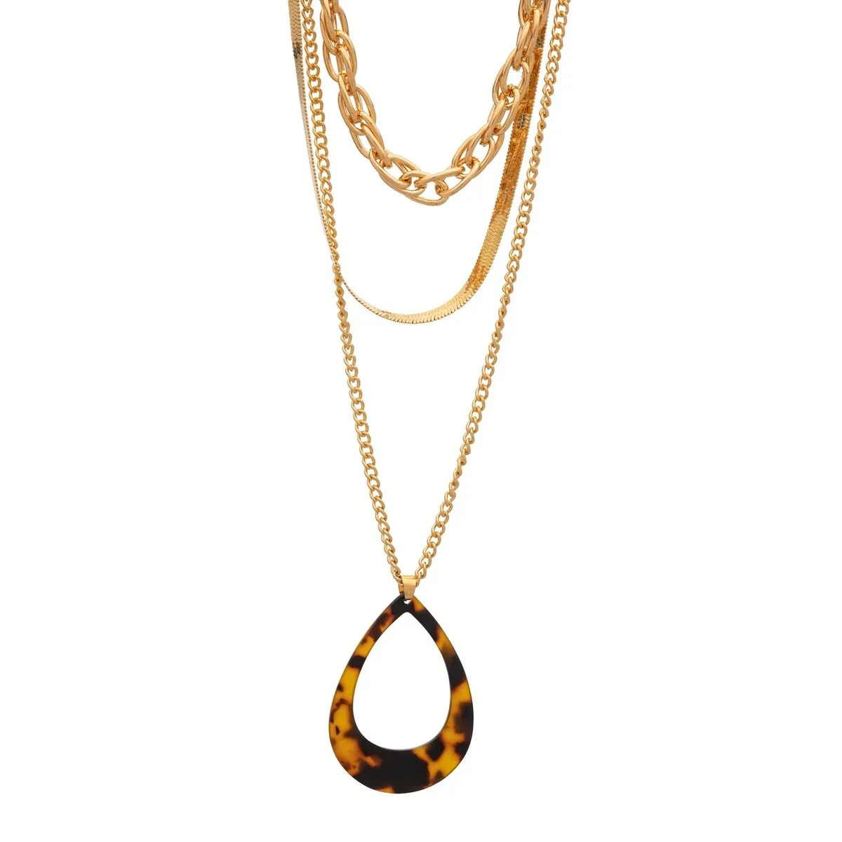 Goldtone Faux Tortoise Shell Teardrop Layered Necklace - White sold by Zulily