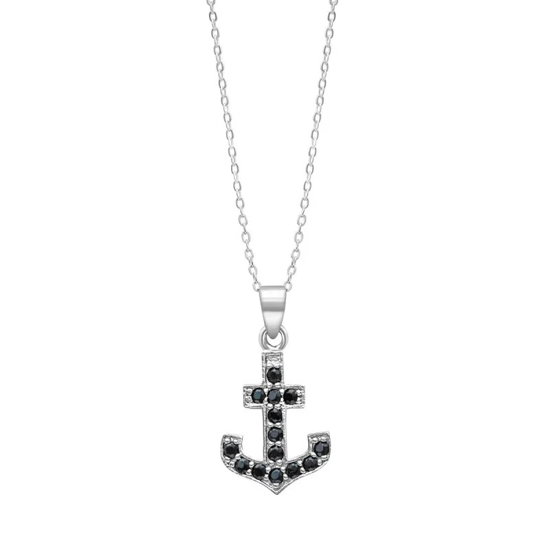 Black Cubic Zirconia & Sterling Silver Anchor Pendant Necklace - White sold by Zulily