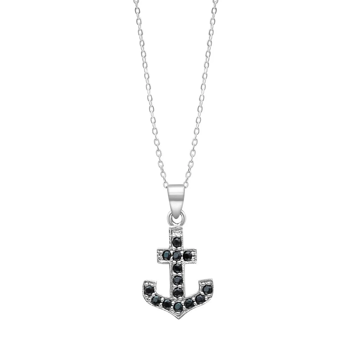 Black Cubic Zirconia & Sterling Silver Anchor Pendant Necklace - White sold by Zulily
