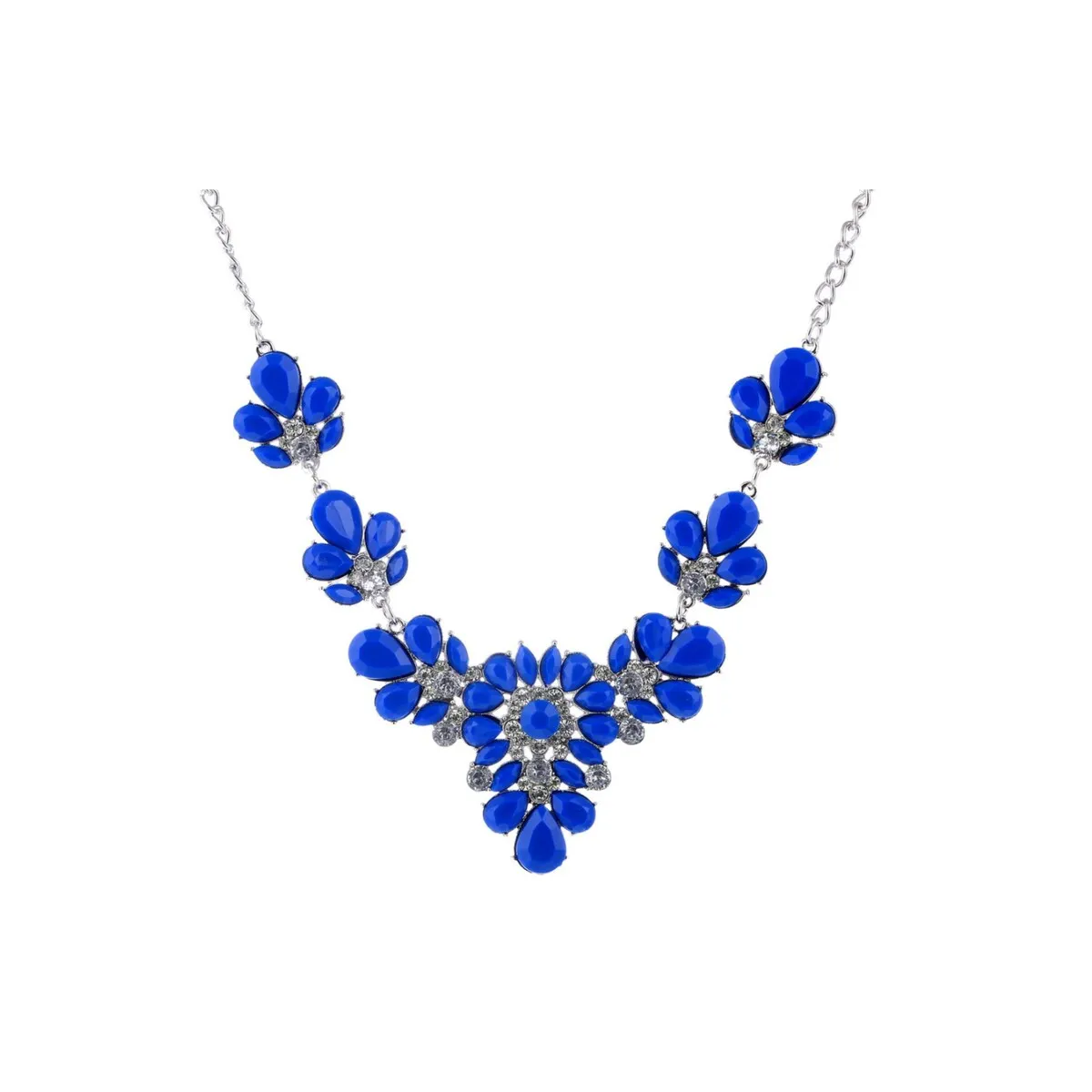 Blue Floral Bib Necklace - White sold by Zulily