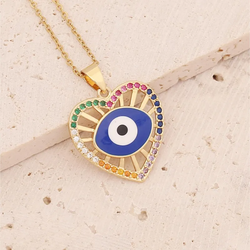 Goldtone Multi Colored Crystal All Seeing Eye Heart Pendant Necklace - White sold by Zulily