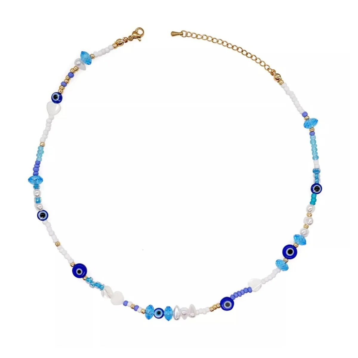 Blue & White Seed Bead Evil Eye Necklace sold by Zulily