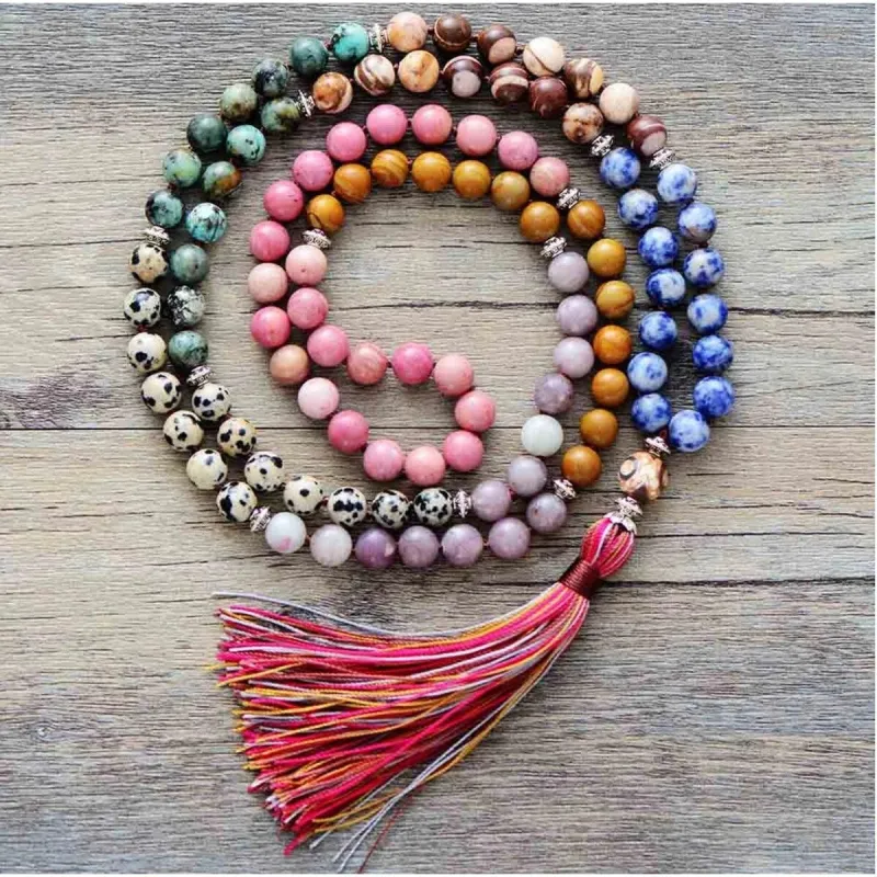 Amethyst & Jasper Tassel Beaded Necklace - White sold by Zulily