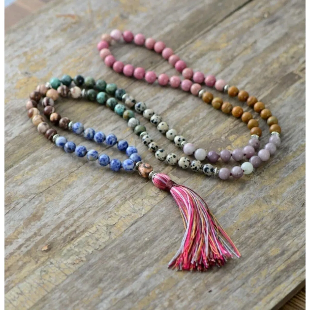 Amethyst & Jasper Tassel Beaded Necklace - White sold by Zulily product image thumbnail 2
