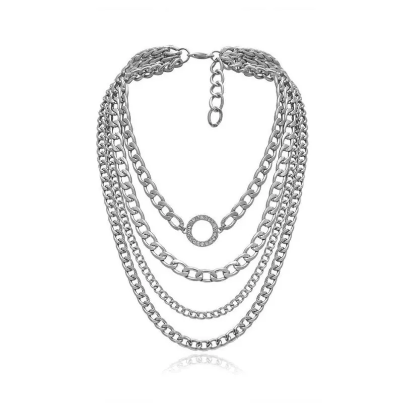 Crystal Silvertone Curb Chain Layered Necklace - White sold by Zulily