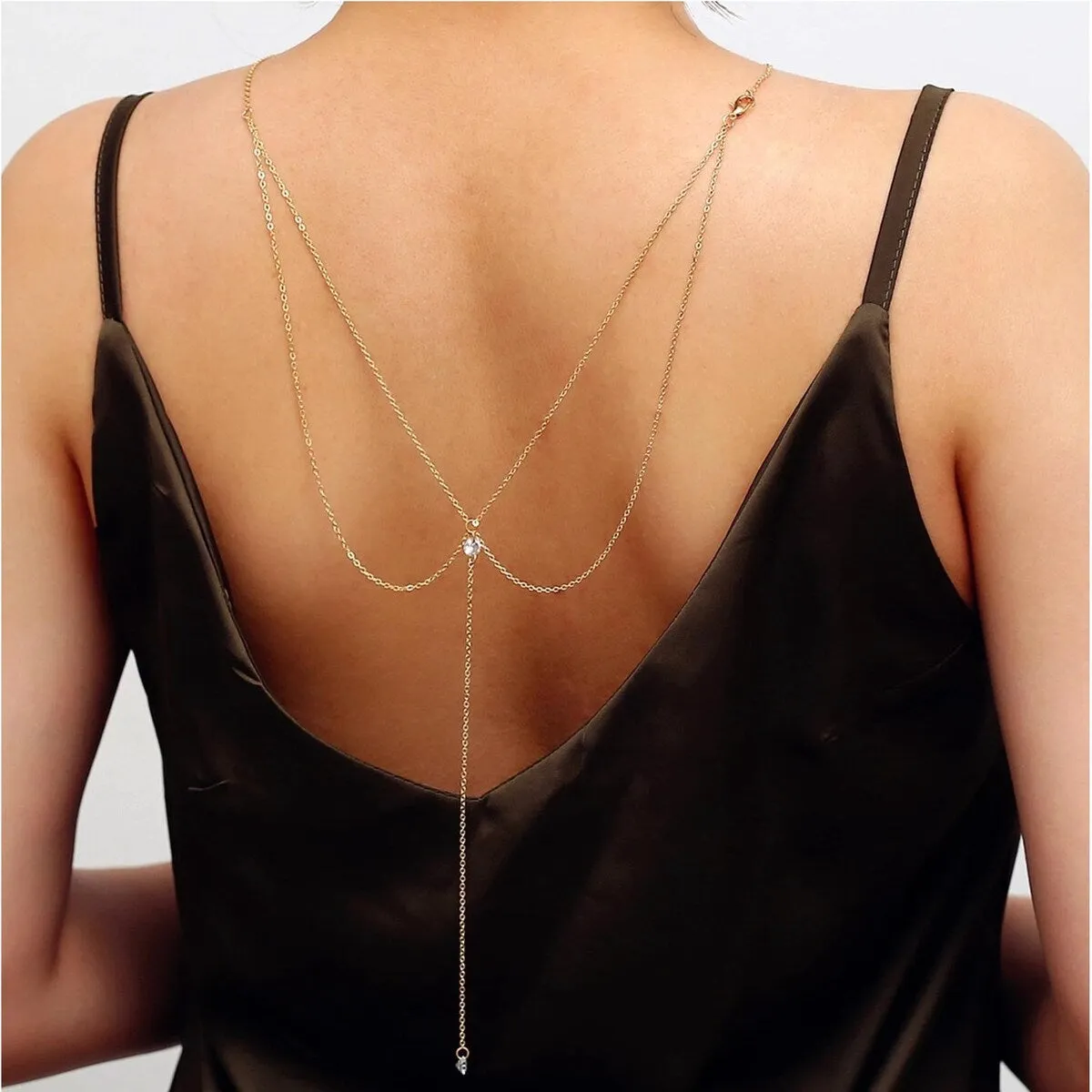 Goldtone Dainty Crystal Body Chain Necklace - White sold by Zulily