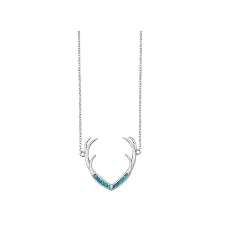 Sterling Silver Blue Lab Opal Antler Pendant Necklace - White sold by Zulily