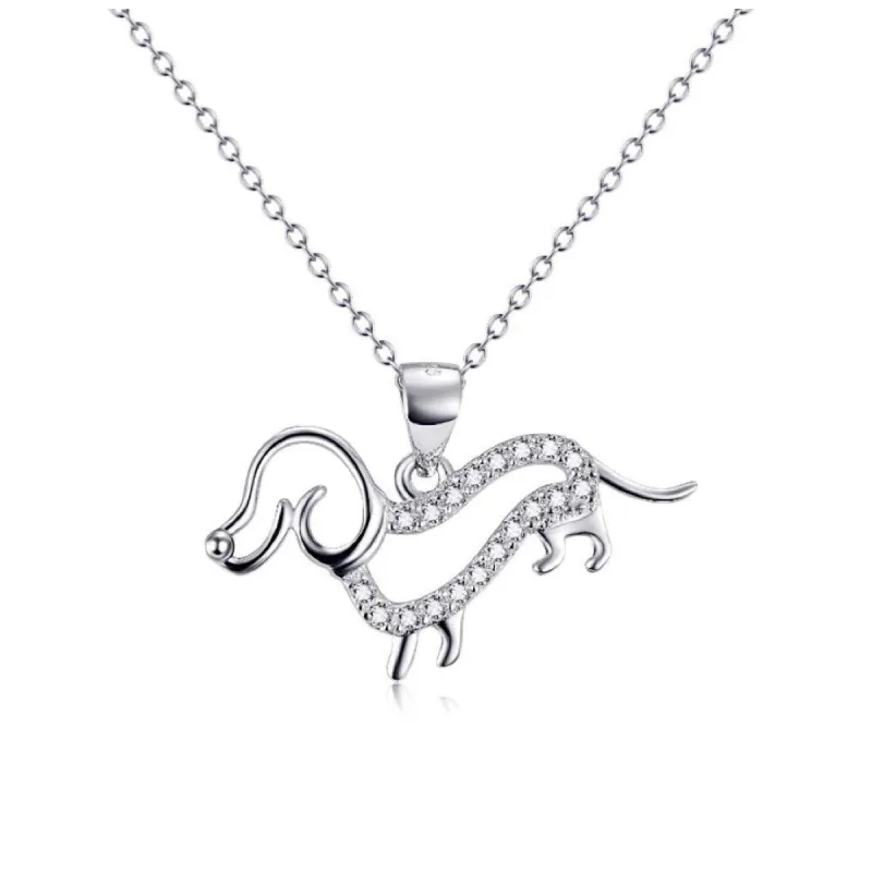 Sterling Silver Cubic Zirconia Dog Pendant Necklace - White sold by Zulily