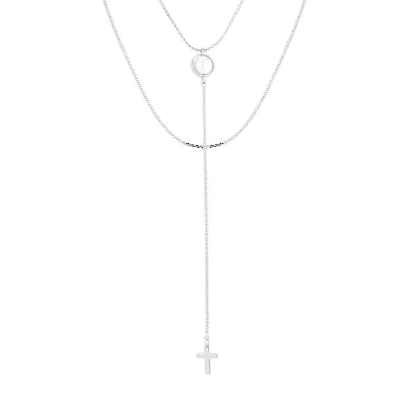 Silvertone Cross Layered Necklace - White sold by Zulily