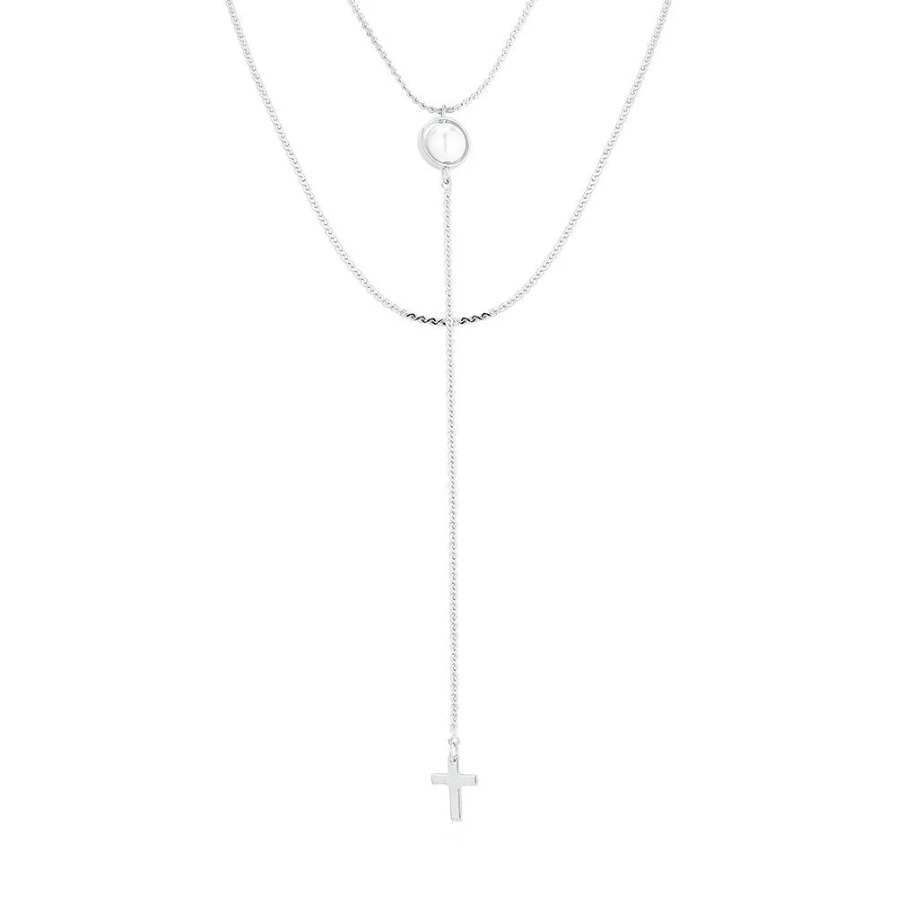 Silvertone Cross Layered Necklace - White sold by Zulily