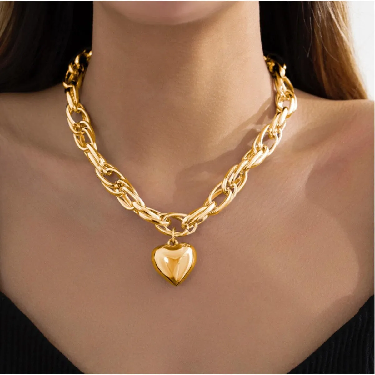 Goldtone Dome Heart Pendant Twisted Necklace - White sold by Zulily
