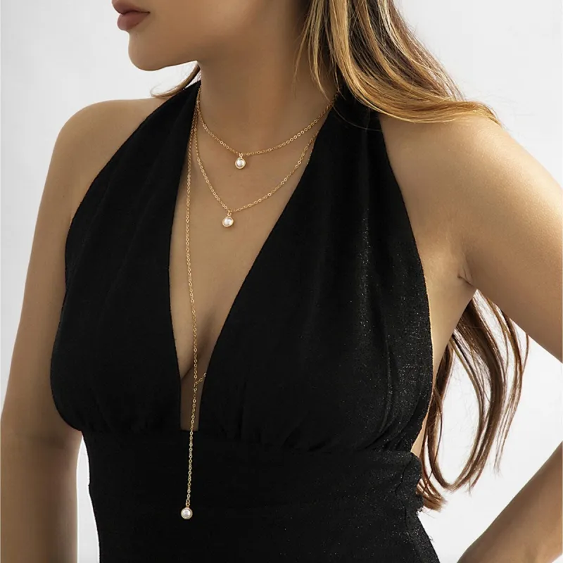 Imitation Pearl and Goldtone Lariat necklace Set - White sold by Zulily