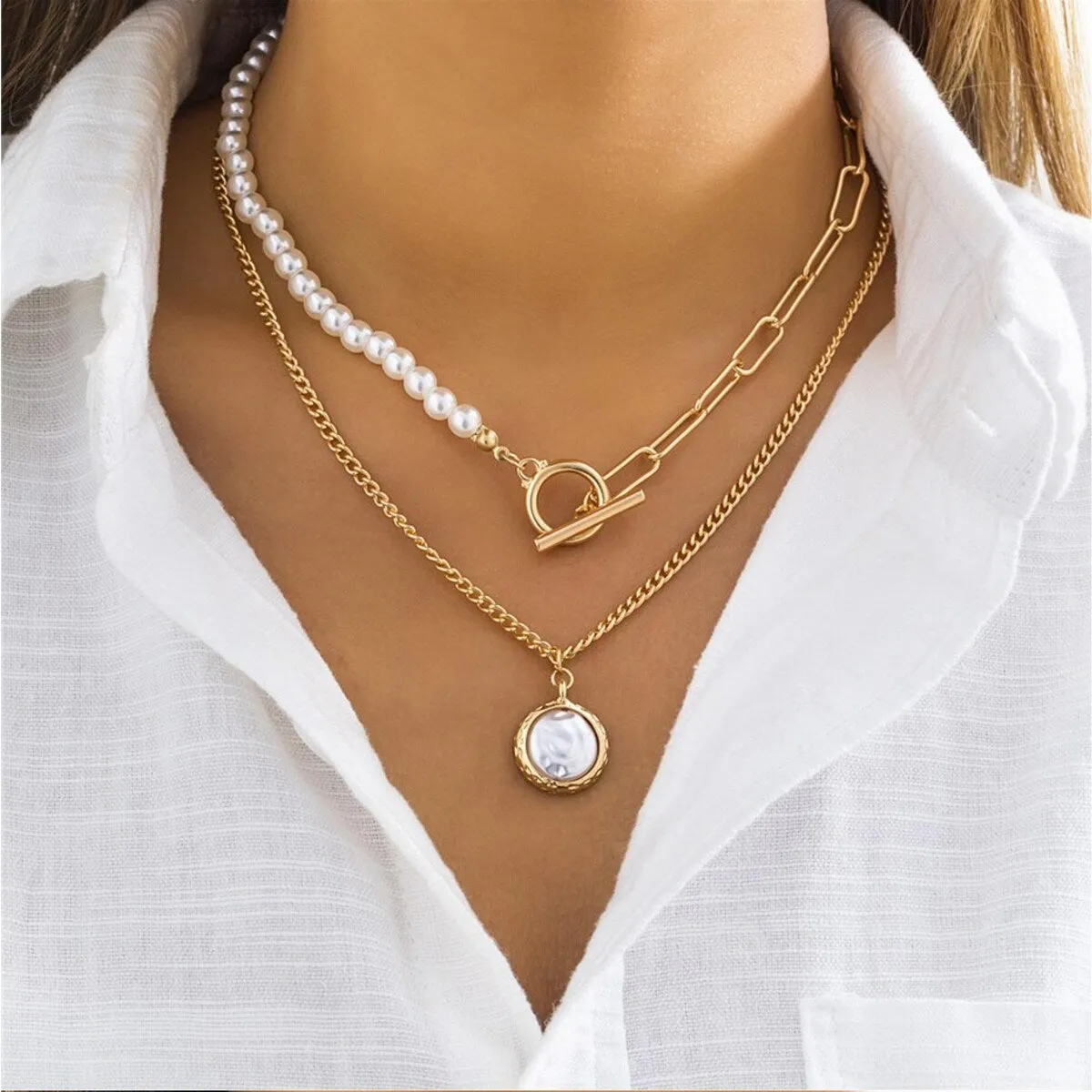 Goldtone & Imitation Pearl Layered Toggle Necklace - White sold by Zulily