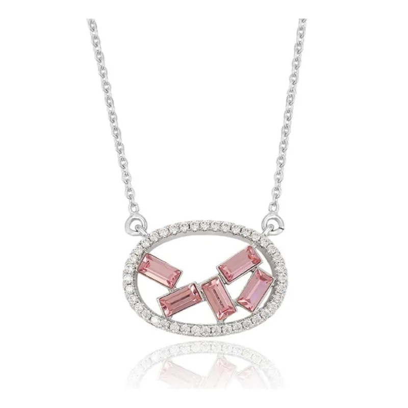 Silvertone Geometric Pendant Necklace with Cubic Zirconia - White sold by Zulily