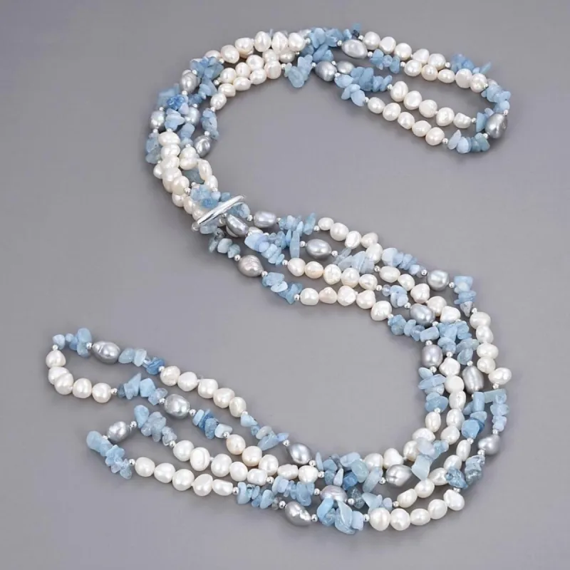 Freshwater Pearl Gala Necklace With Aquamarine - White sold by Zulily