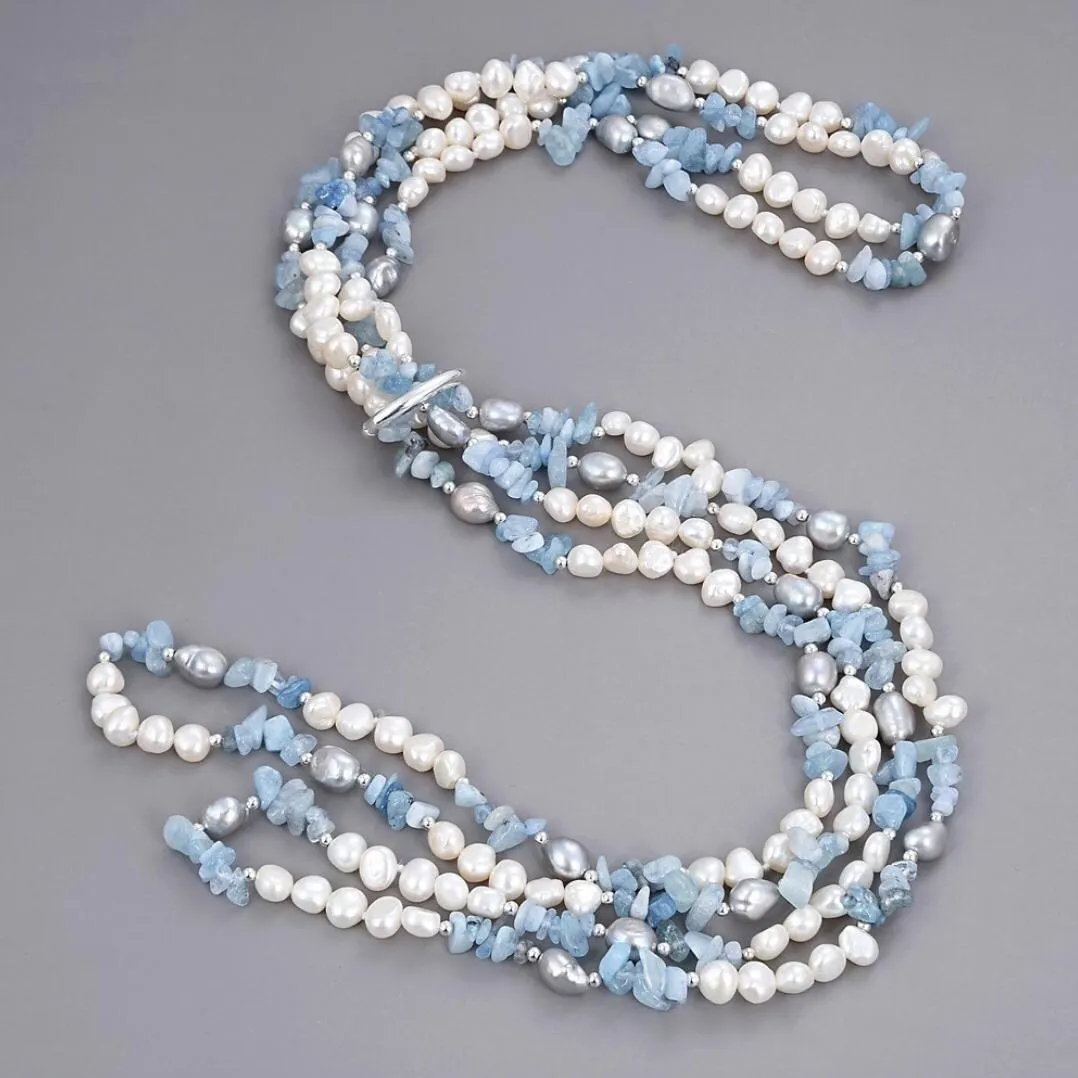 Freshwater Pearl Gala Necklace With Aquamarine - White sold by Zulily