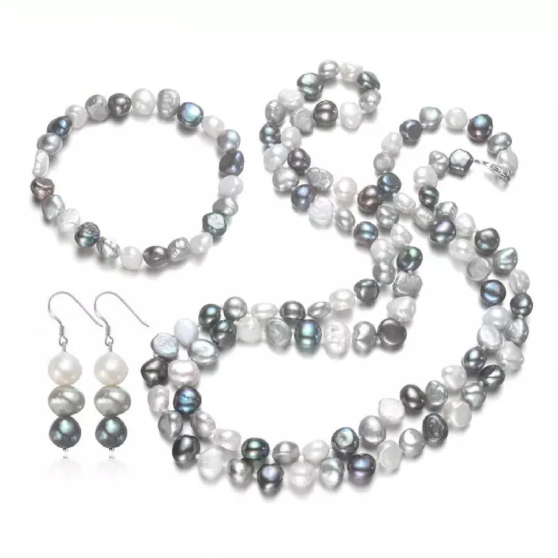 Gray Freshwater Cultured Pearl Chain Necklace Set - White sold by Zulily