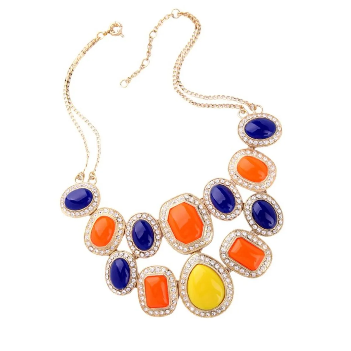 Orange, Blue Yellow Statement Clustered Necklace - White sold by Zulily