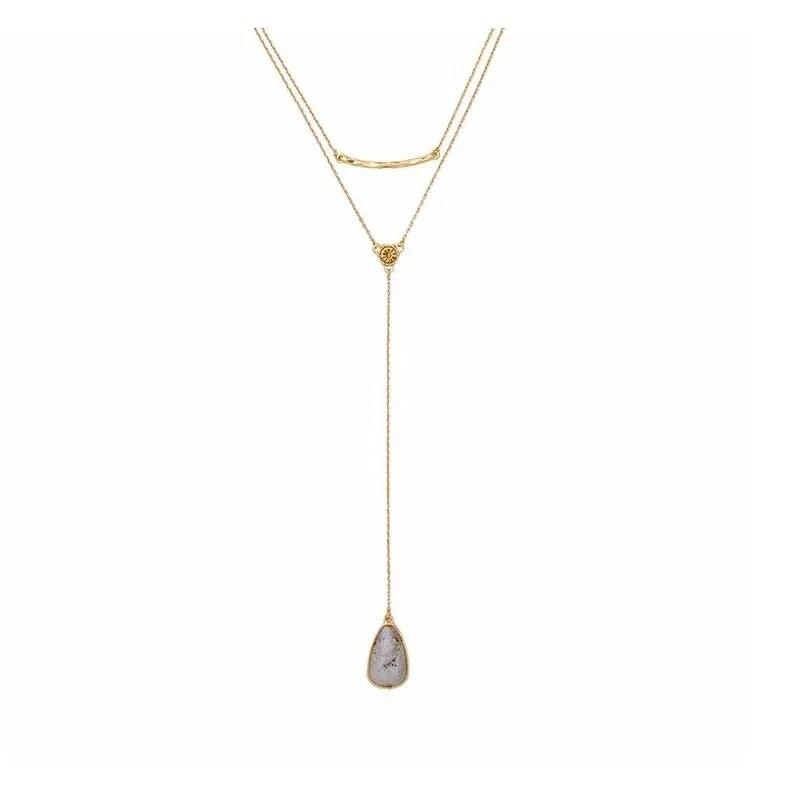 Minimalist Goldtone Grey Chain Drop Layered Necklace - White sold by Zulily