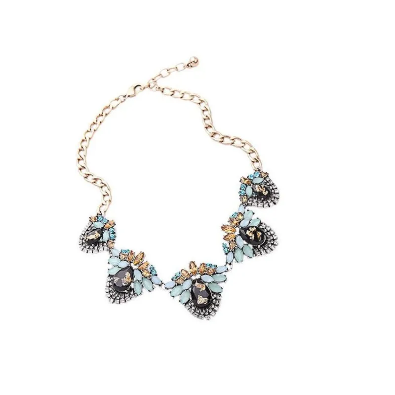 Goldtone Green Multi Colored Statement Necklace - White sold by Zulily