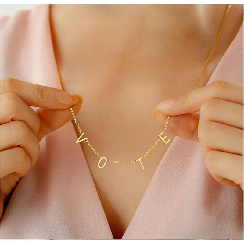 Gold plated Stainless Steel Dainty Vote Necklace - White sold by Zulily