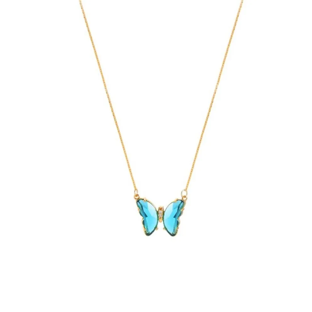 Goldtone Blue Crystal Butterfly Pendant Necklace - White sold by Zulily