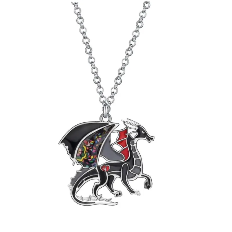 Silvertone Black Dragon Pendant Necklace - White sold by Zulily
