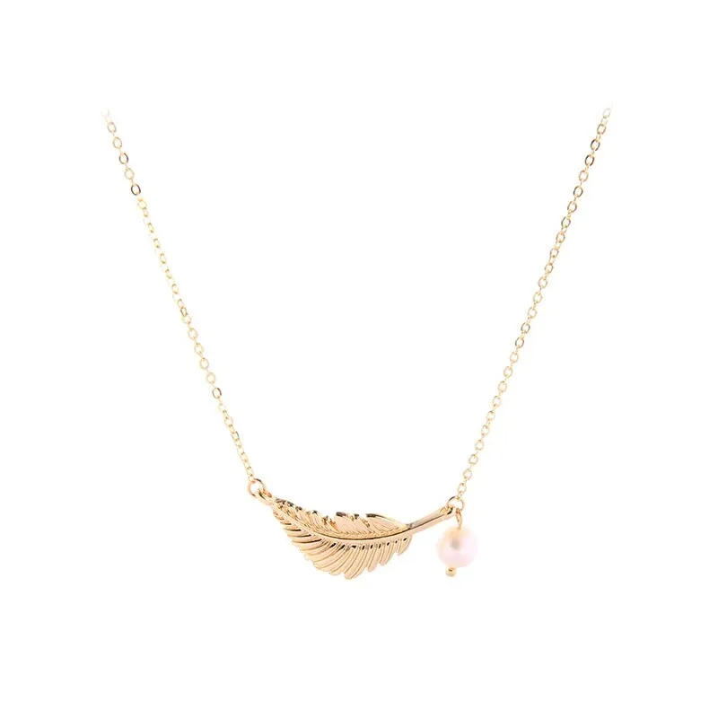 Goldtone Leaf Imitation Pearl Necklace - White sold by Zulily