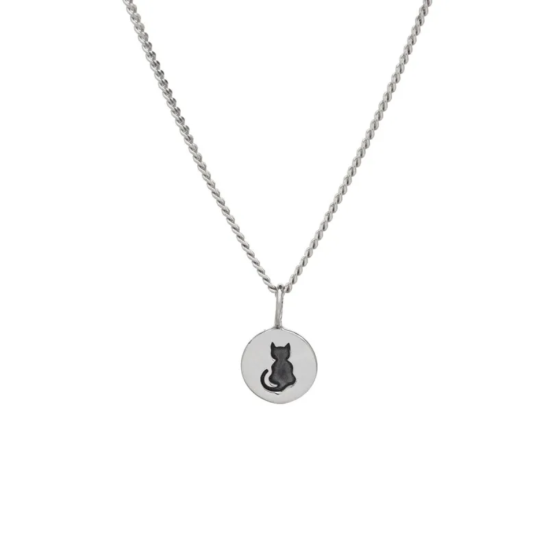 Sterling Silver Sitting Cat Round Pendant Necklace - White sold by Zulily