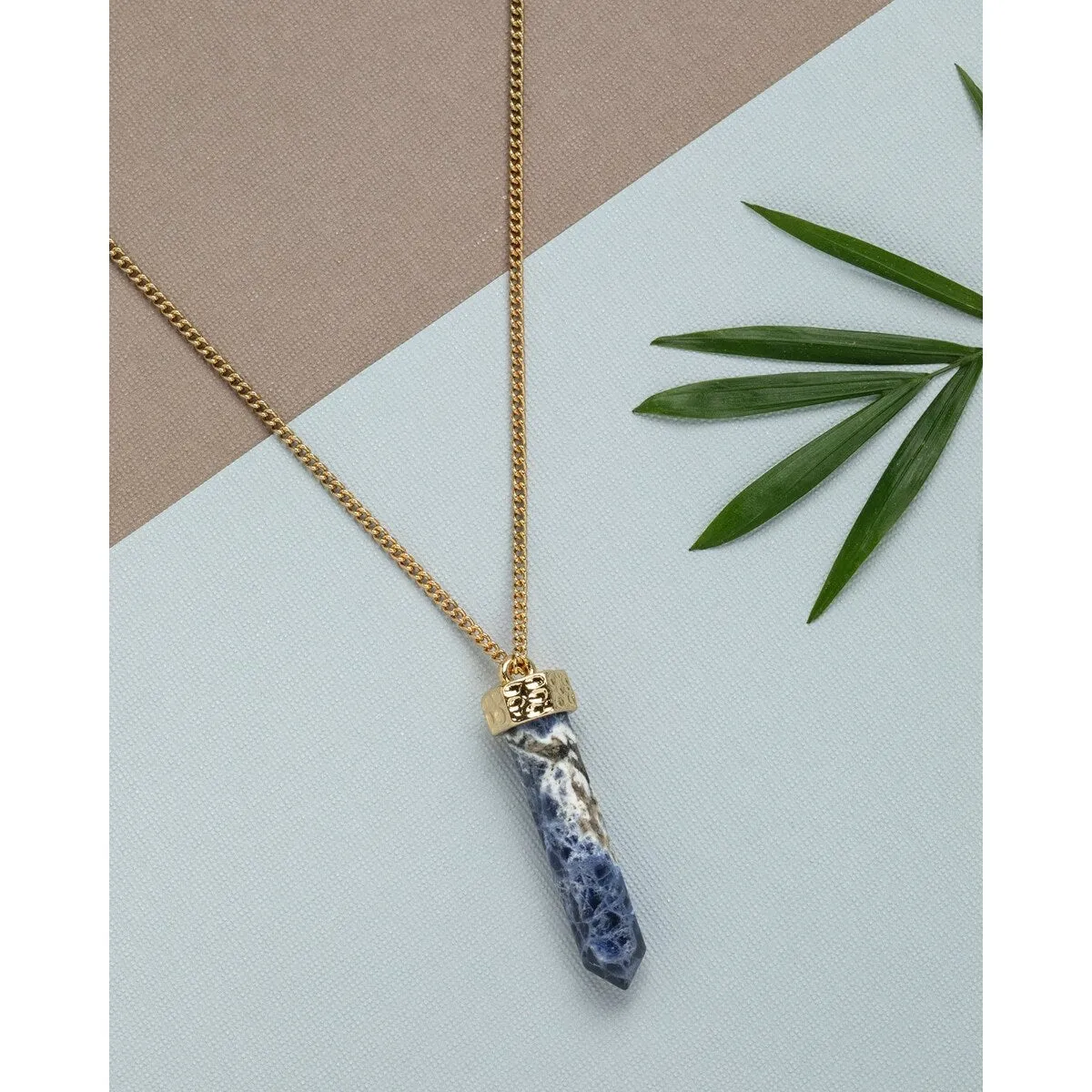 Goldtone Marbled Blue Prism Necklace - White sold by Zulily