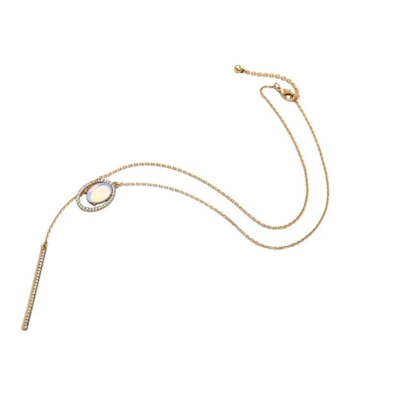 Goldtone White Lariat Style Necklace With Crystal Bar sold by Zulily