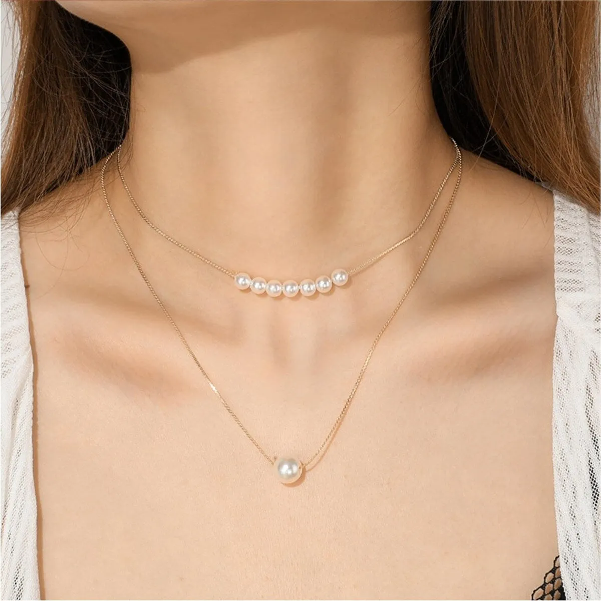 Goldtone Layered Imitation Pearl Necklace - White sold by Zulily