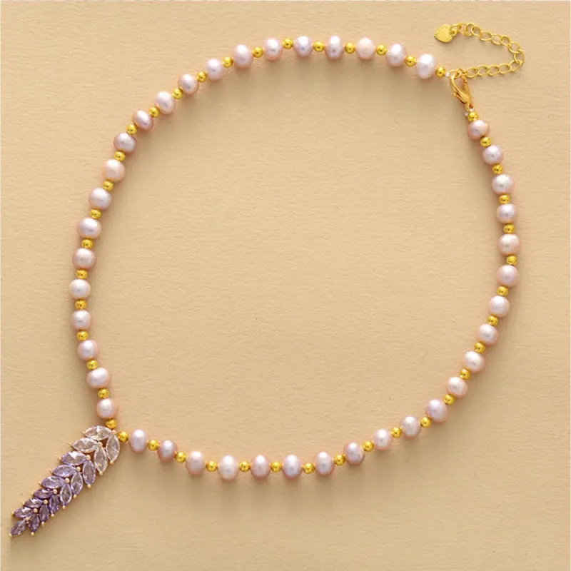 Freshwater Pearl & Purple Ombre Crystal Leaf Pendant Necklace - White sold by Zulily
