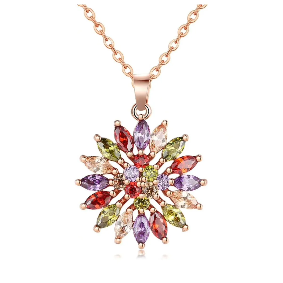 Rose Goldtone Multi Colored Marquis Flower Cubic Zirconia Pendant Necklace - White sold by Zulily