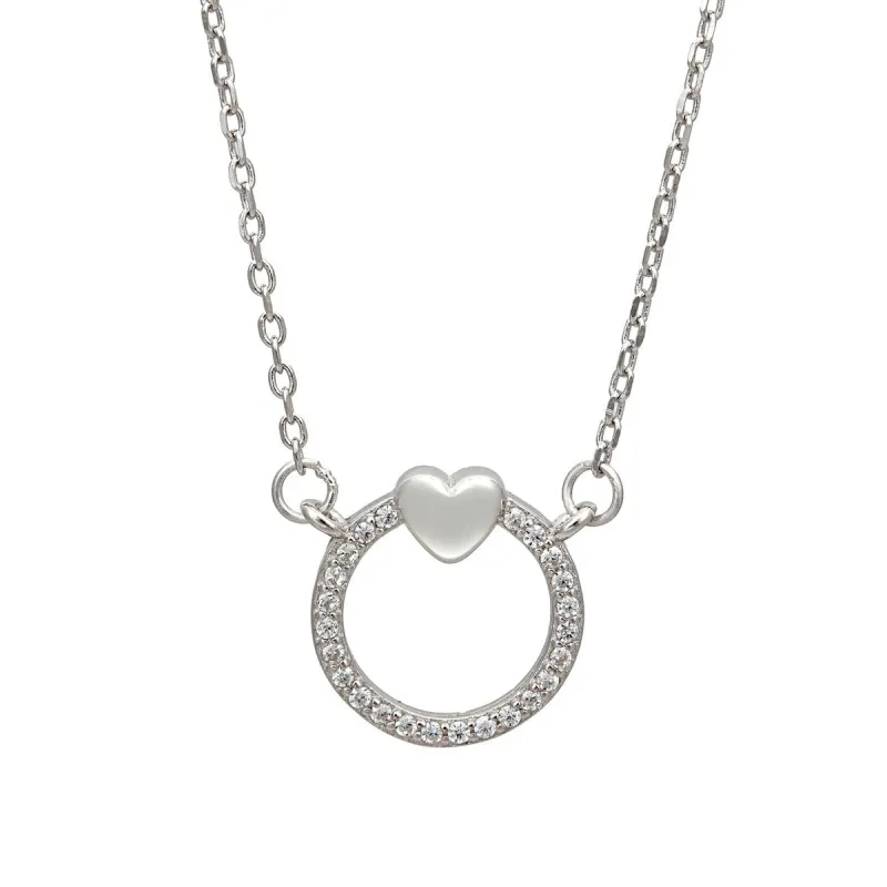 Sterling Silver Cubic Zirconia Open Circle Heart Pendant Necklace - White sold by Zulily